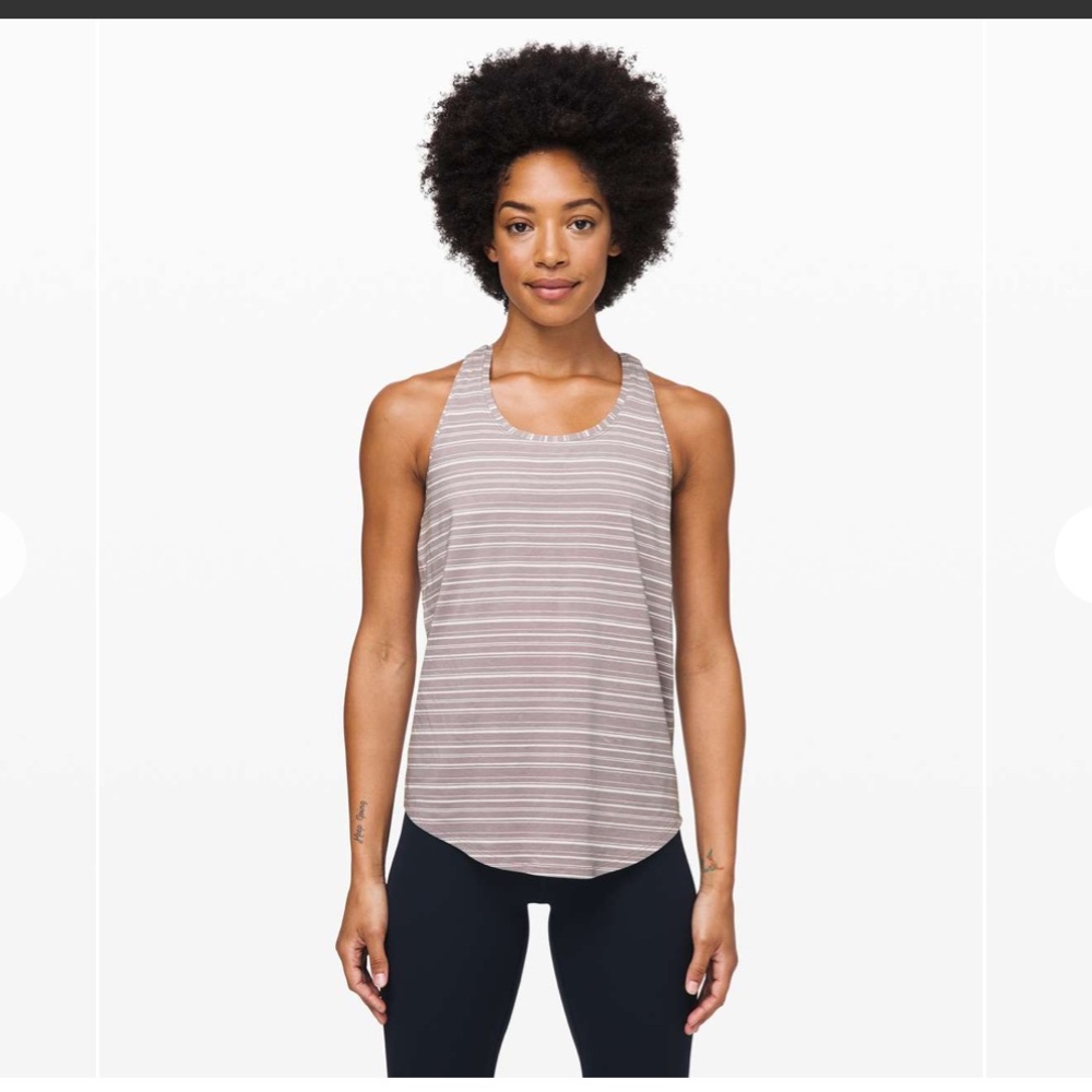 Lululemon Love Tank Pleated Cut Back Stripe Light Chrome Dark Chrome 6